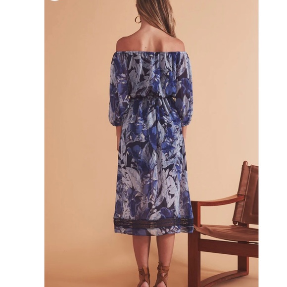 Tularosa Marty Midi Dress midnight floral off the shoulder NWT - Picture 3 of 11